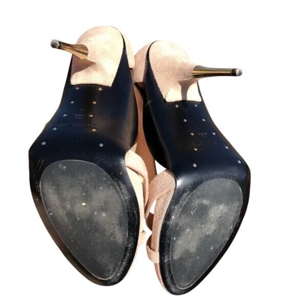 Rachel Zoe Womens Beige Suede Open-Toe Heels With Gold Accents Size 11 - Picture 8 of 8